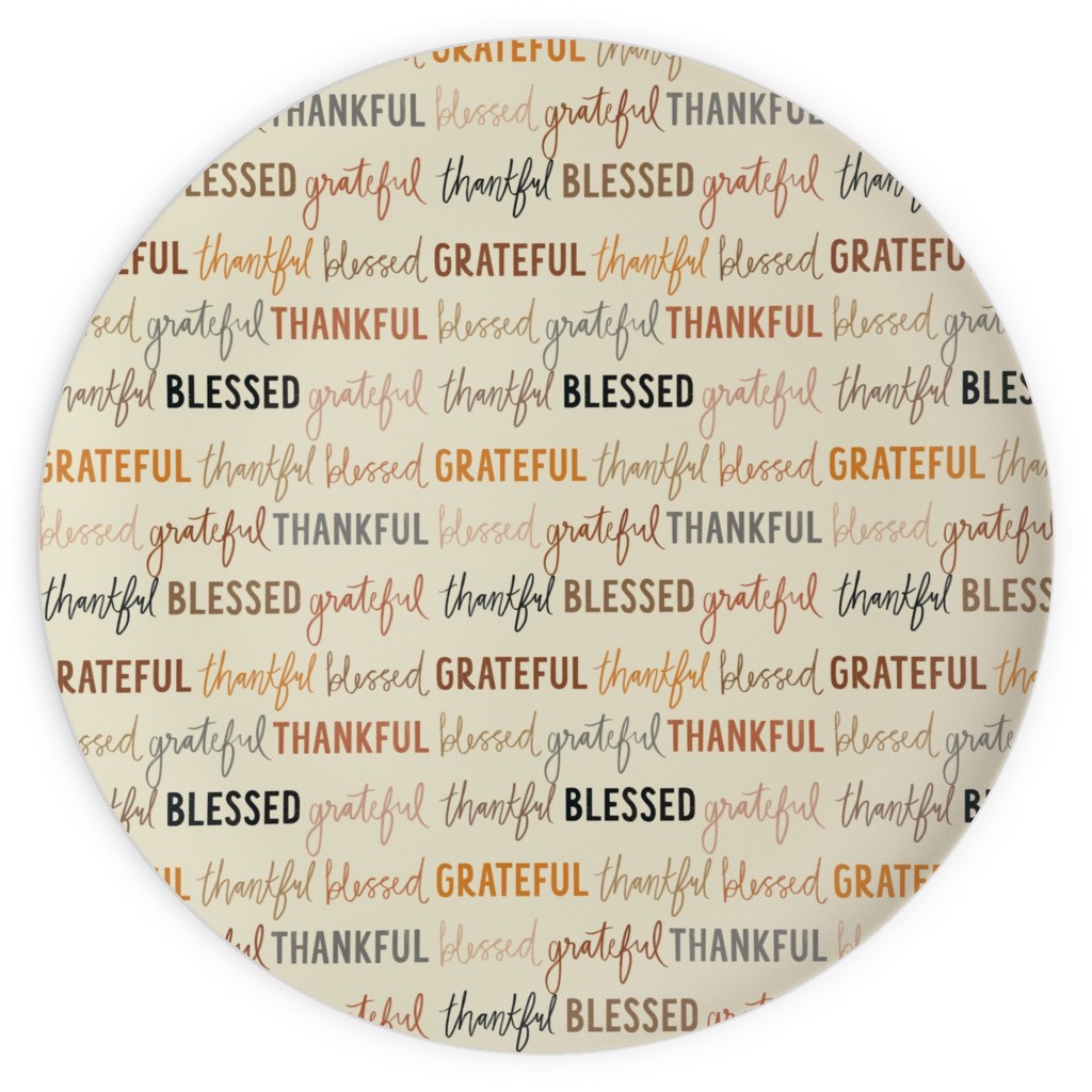 Grateful Thankful Blessed - Terracotta Plates, 10x10, Beige, Pearl