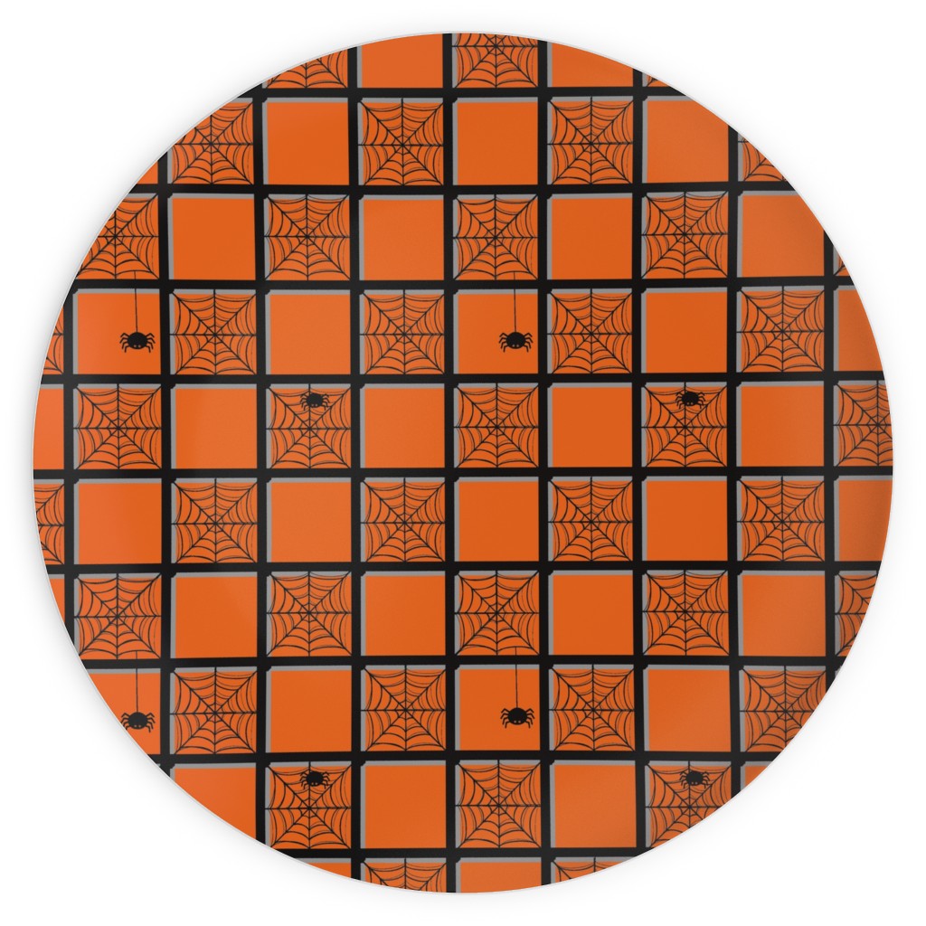 Orange Plaid Spider Webs Plates, 10x10, Orange, Orange