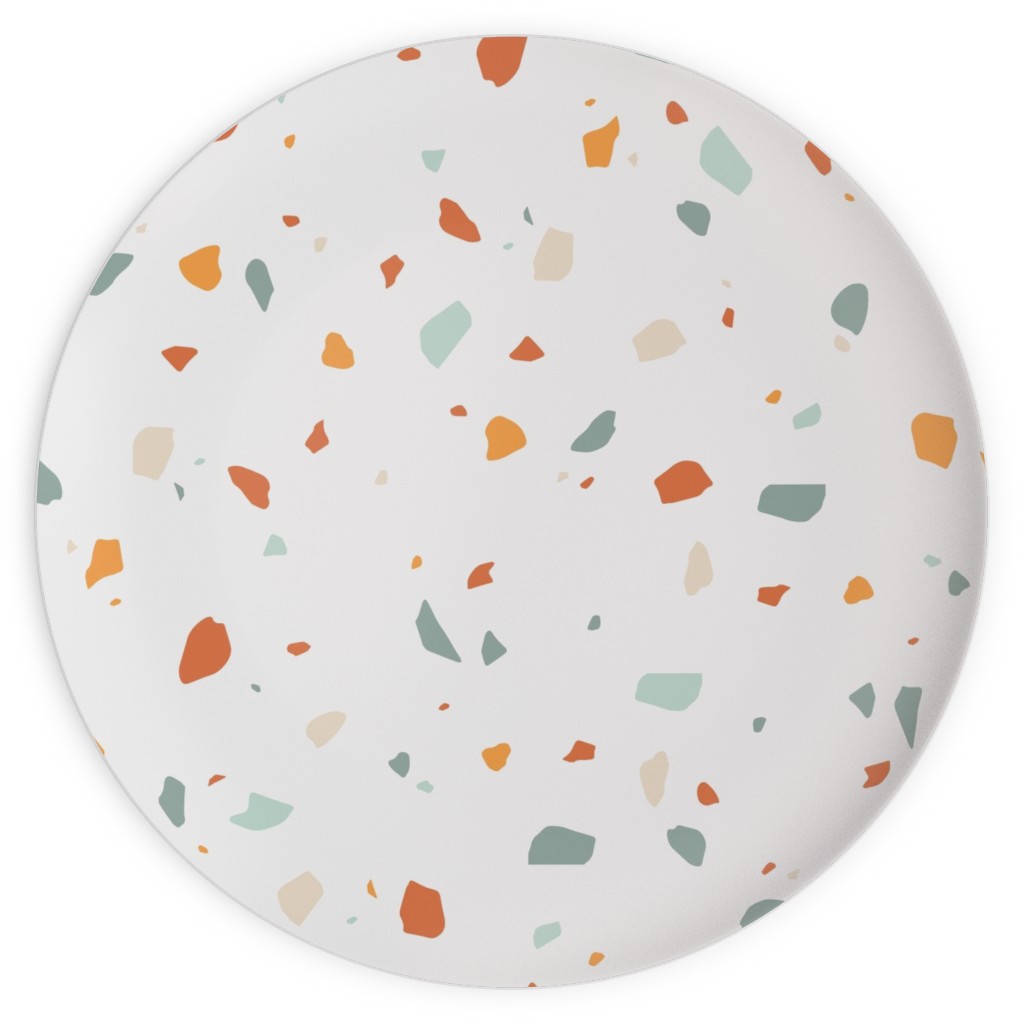 Terrazzo - Green and Orange on Cream Plates, 10x10, Beige, Pearl