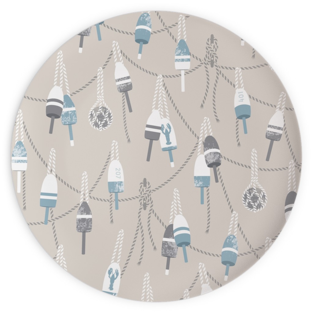 Lobster Buoy on Beige Plates, 10x10, Beige, Pearl
