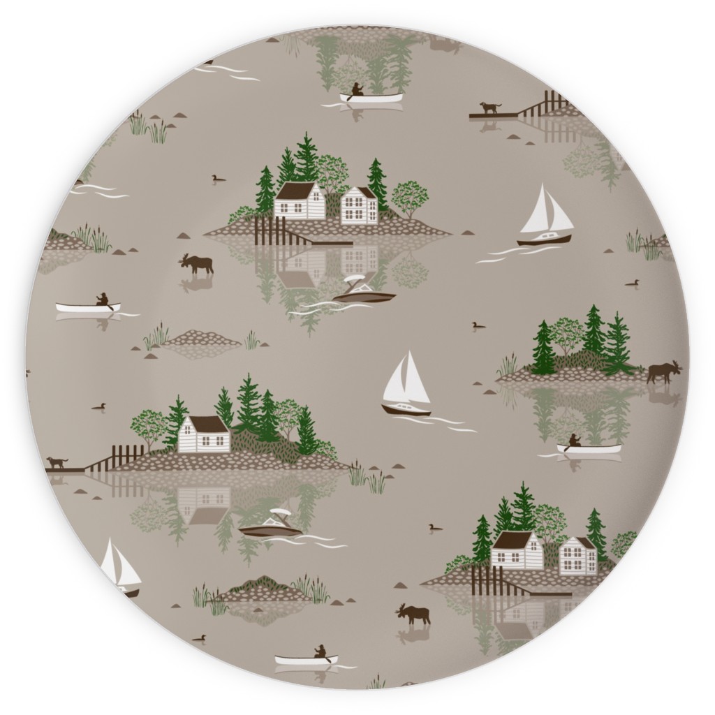 Boating on the Lake - Beige Plates, 10x10, Beige