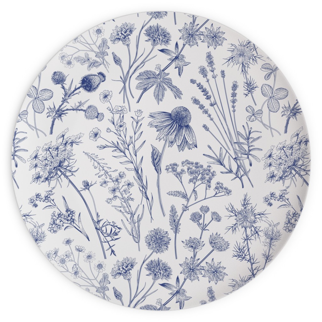 Wild Flowers - Blue Plates, 10x10, Blue