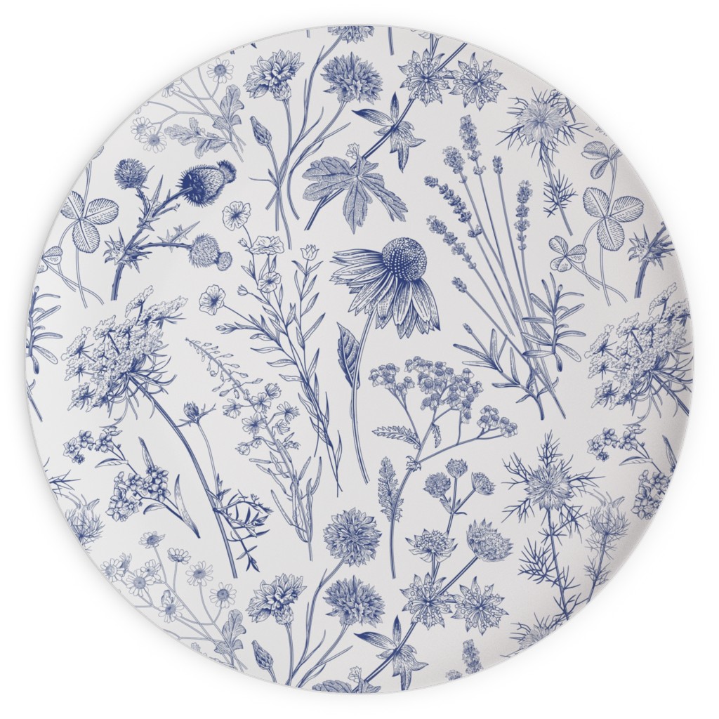 Wild Flowers - Blue Plates, 10x10, Blue, True Blue