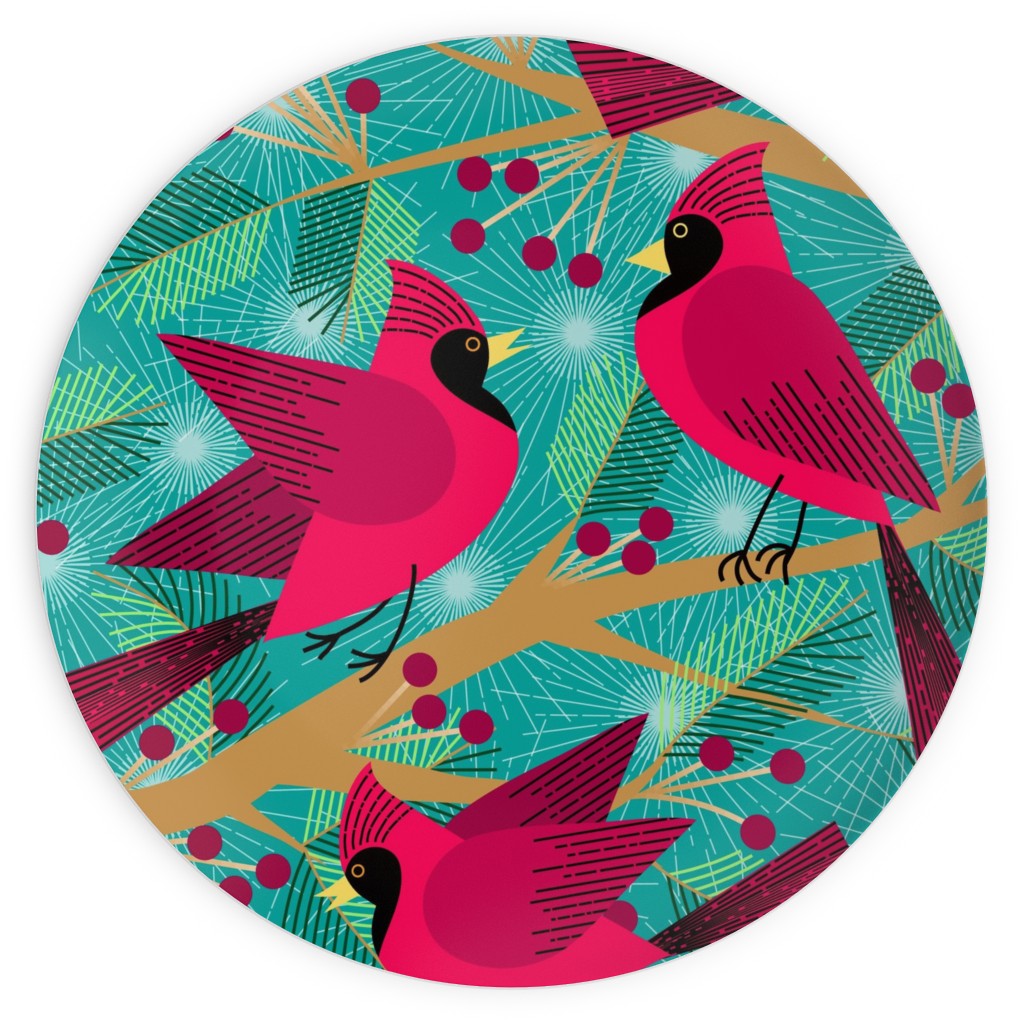 Winter Solstice Cardinals - Green Plates, 10x10, Green, Classic Green