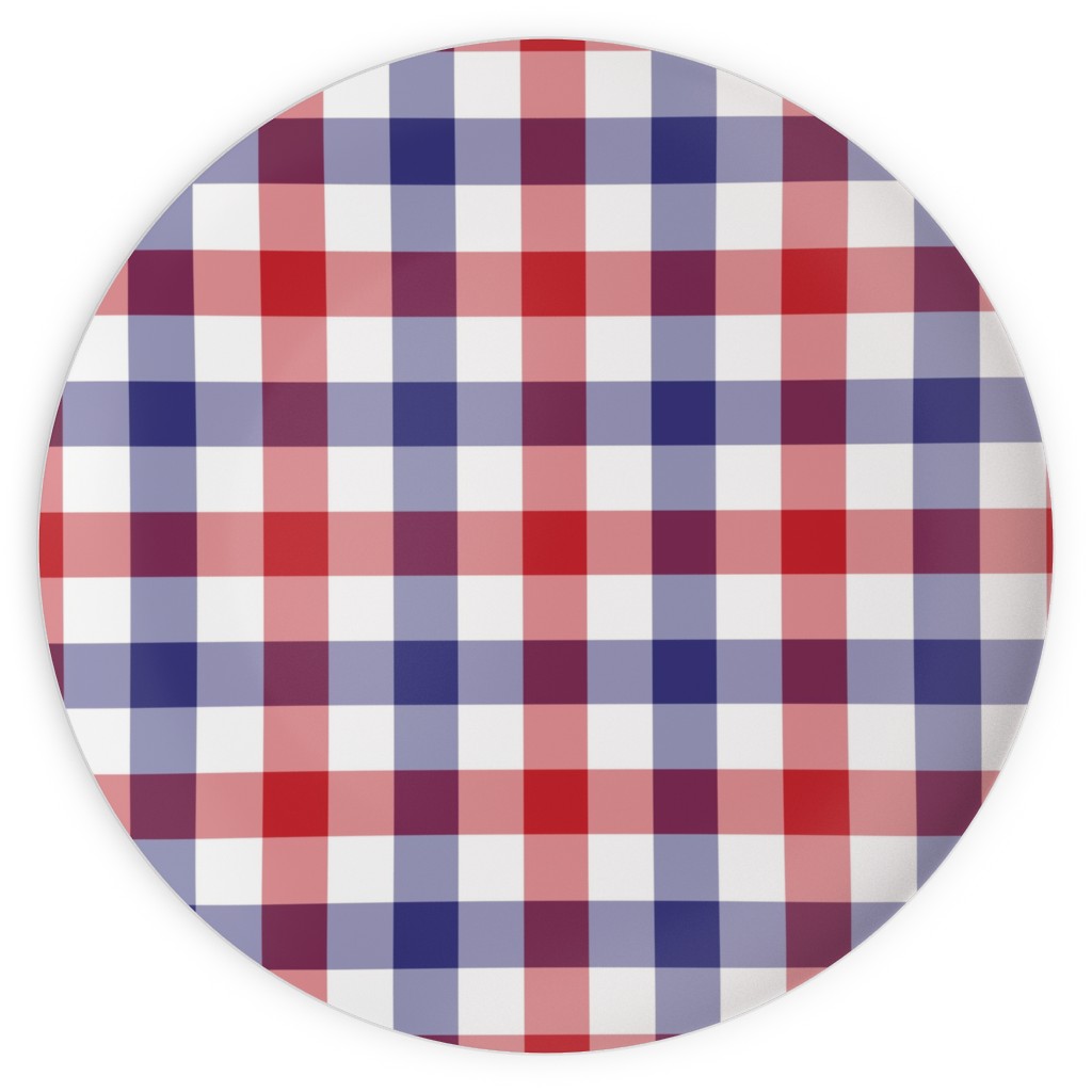 Red White and Blue Gingham Checks Plates, 10x10, Multicolor