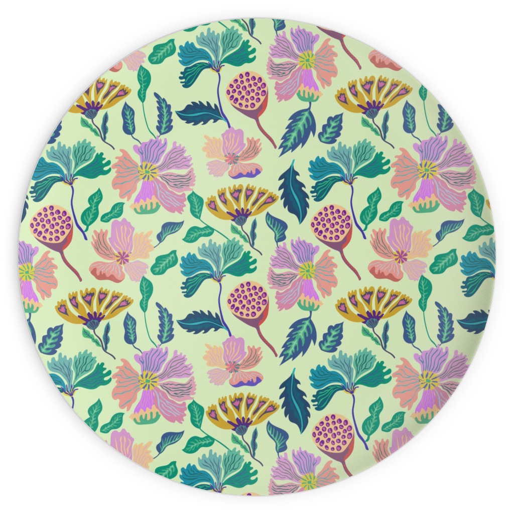 Indian Florals - Light Green Plates, 10x10, Multicolor