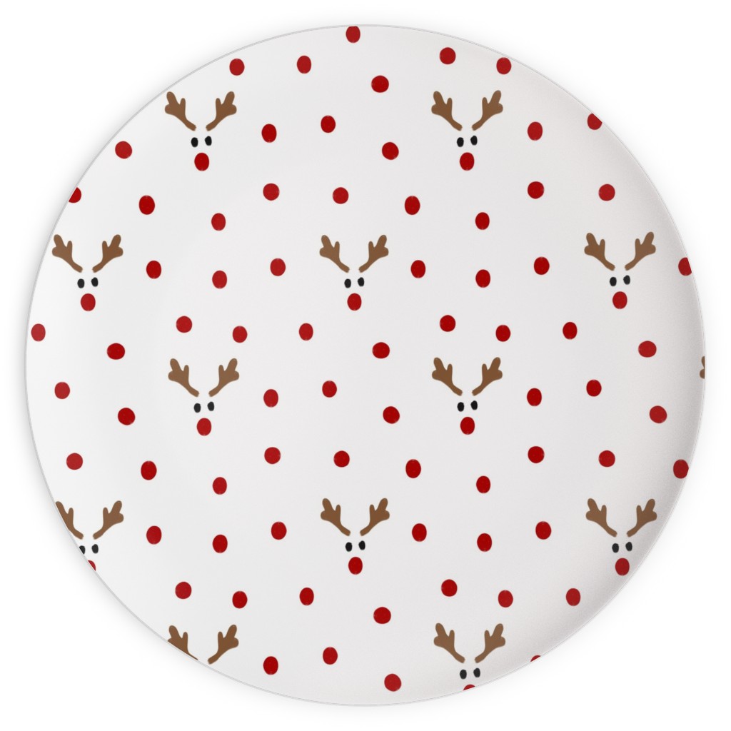 Polkadot Rudolph Plates, 10x10, Red