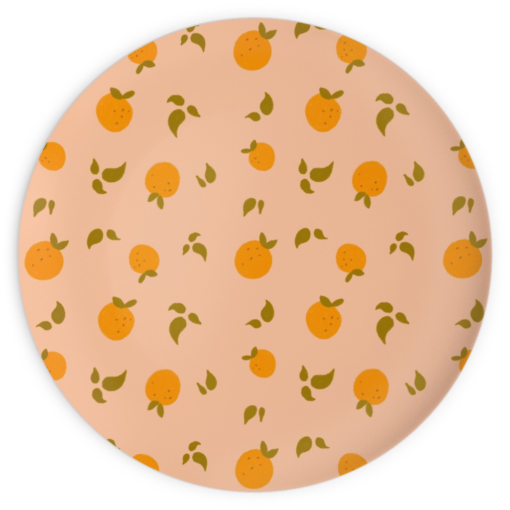 Oranges & Leaves on Peach Plates, 10x10, Orange