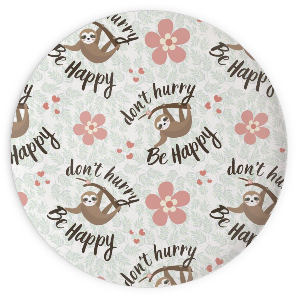 Don't Hurry Be Happy Sloth Plates, 10x10, Beige