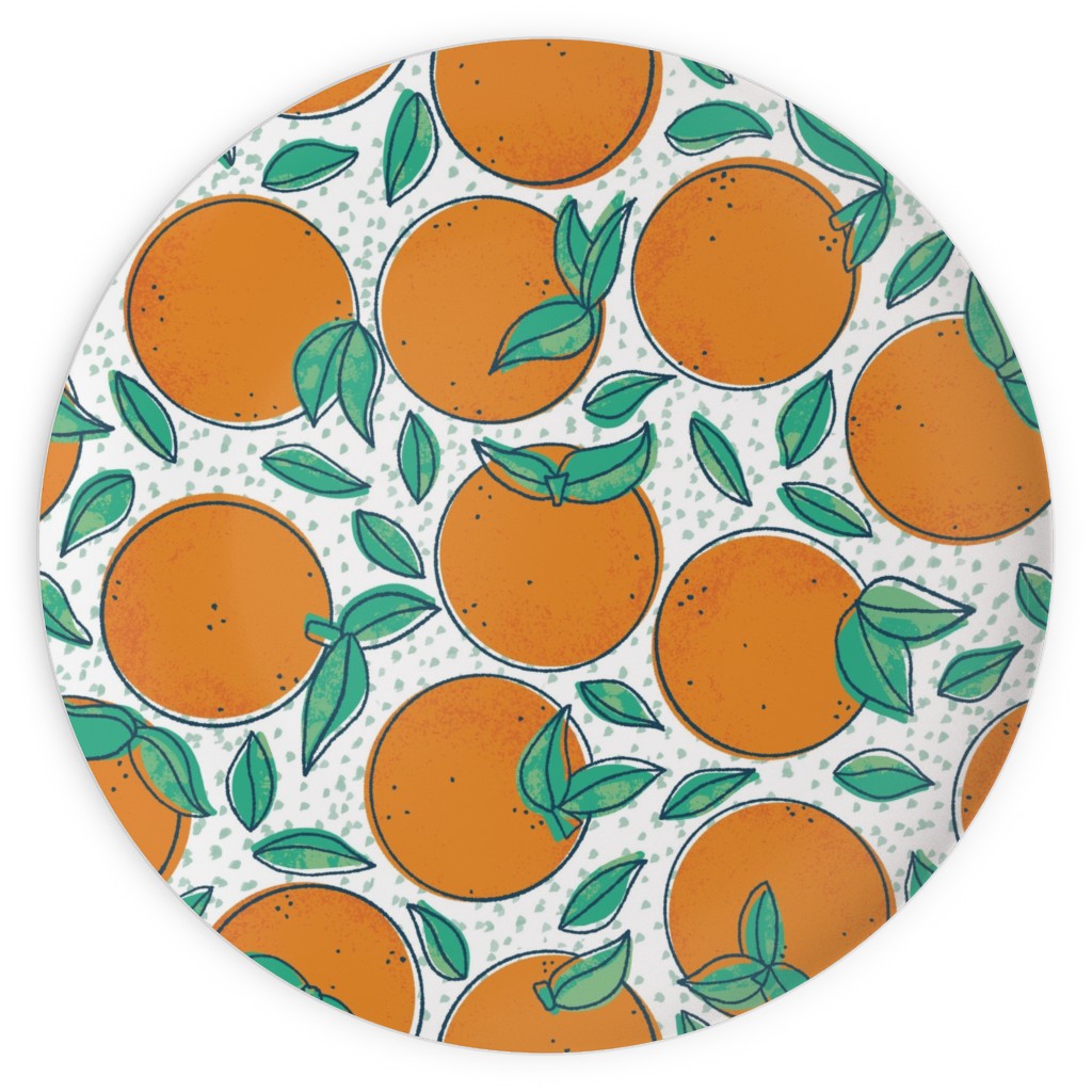 Oranges With Leaves on White Plates Shutterfly