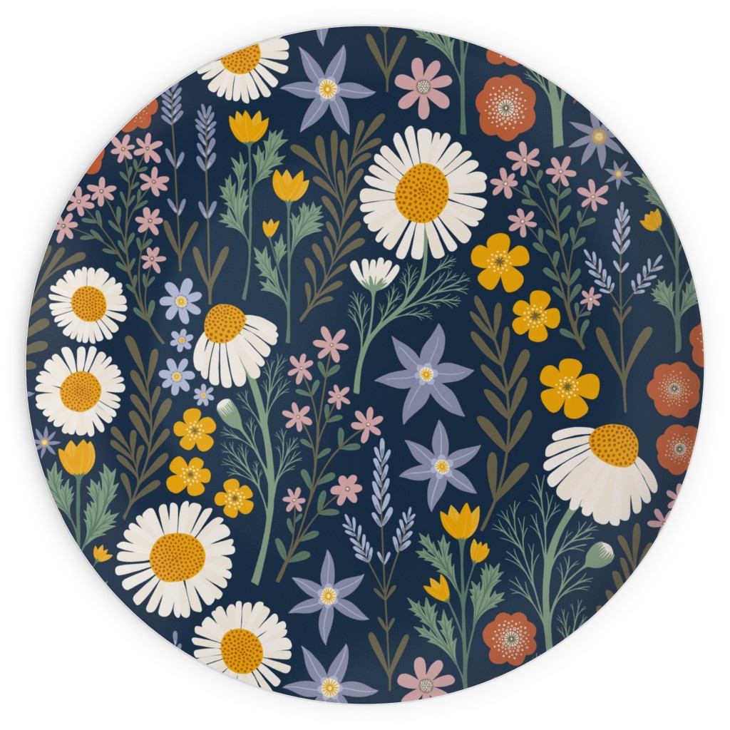 British Spring Meadow - Navy Plates, 10x10, Multicolor