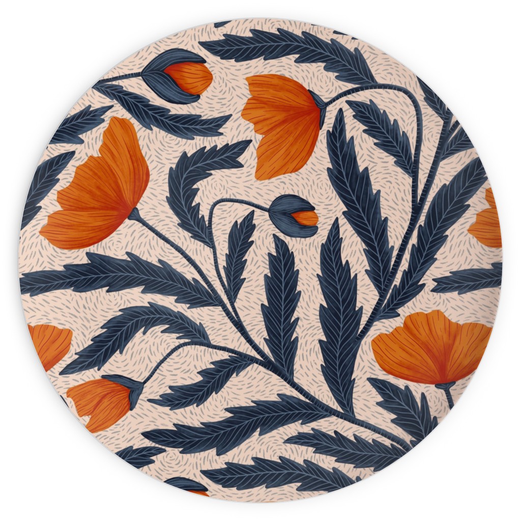 Poppy Flower - Blue & Orange Plates, 10x10, Orange