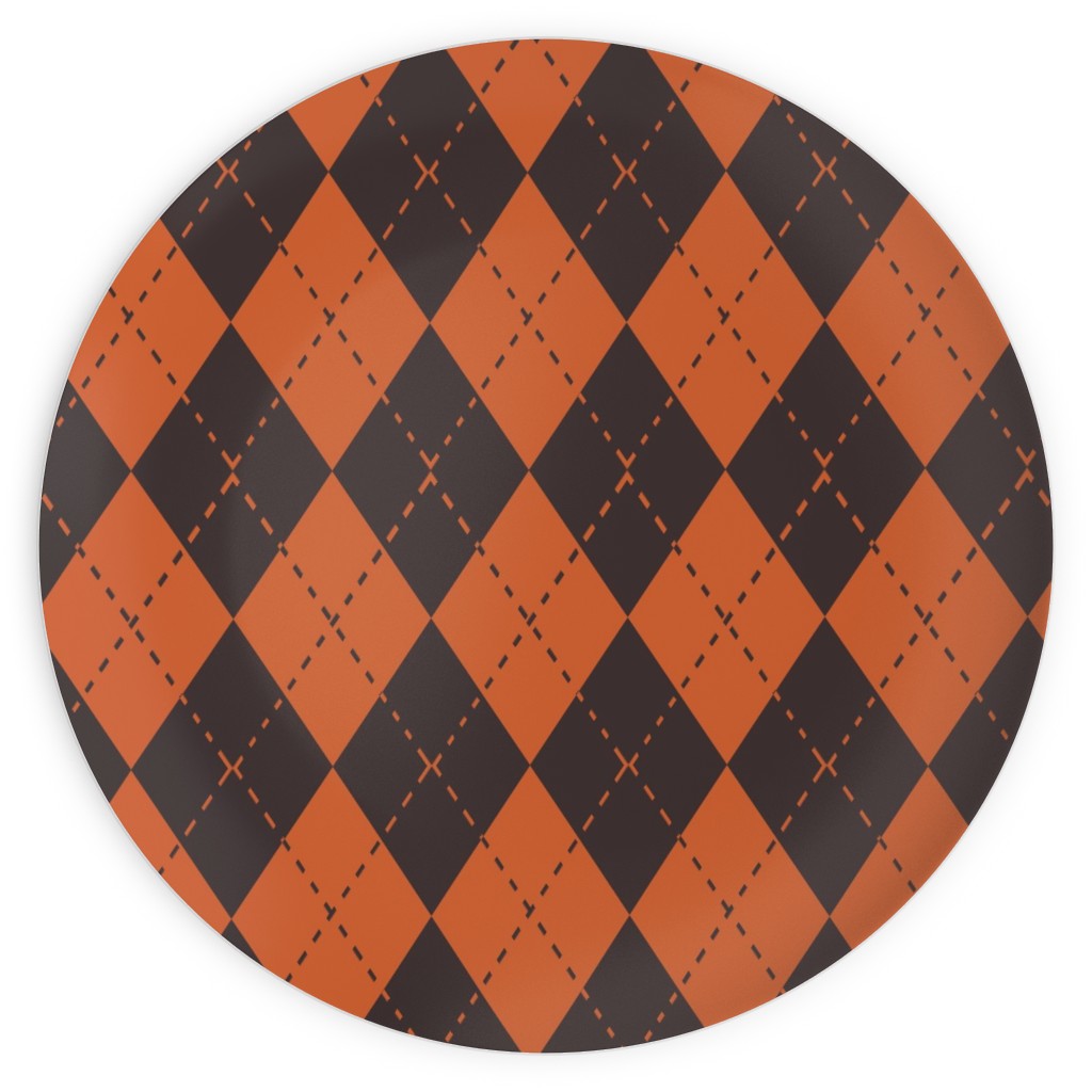 Halloween Argyle - Black and Orange Plates, 10x10, Orange
