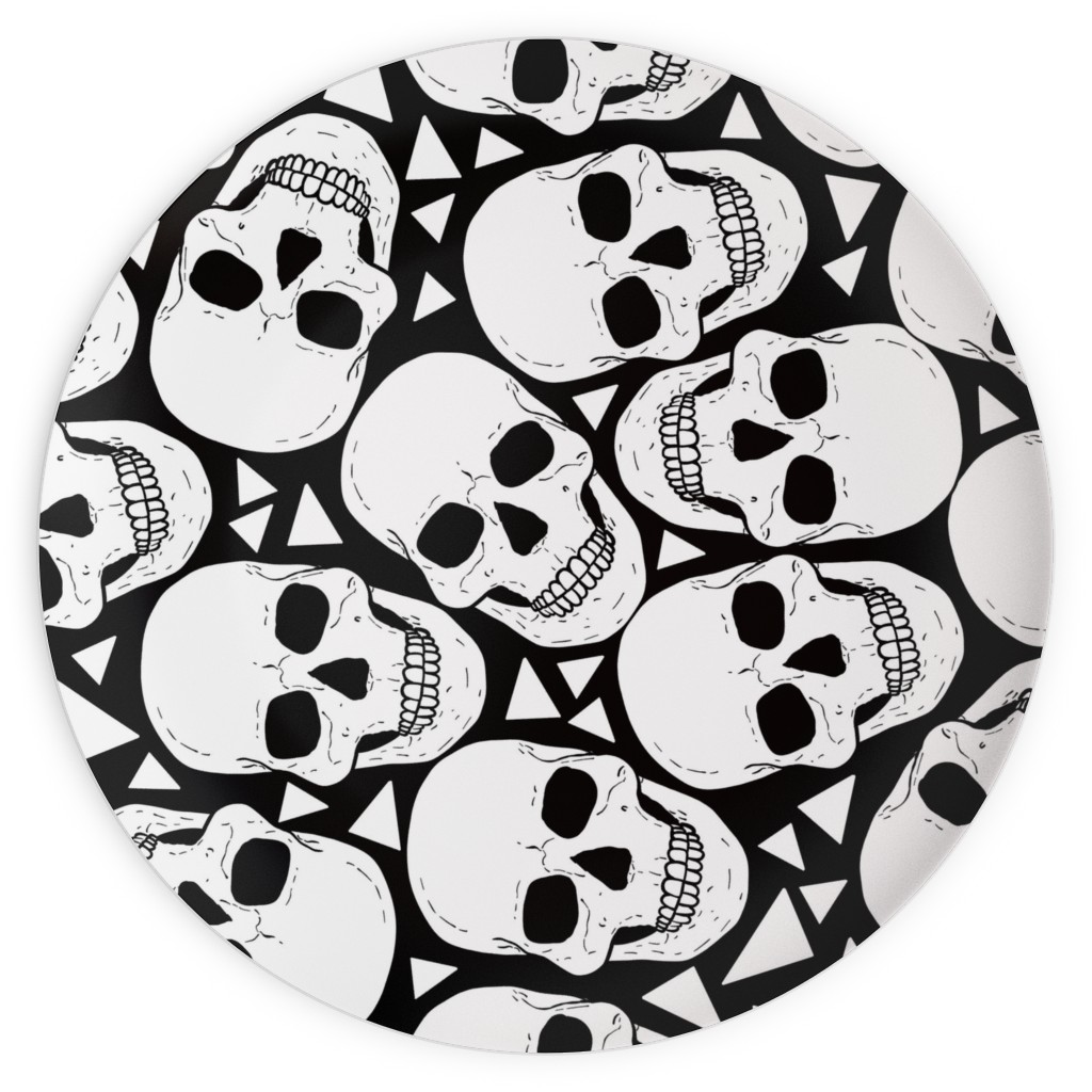 Skulls With Triangles - Black and White Plates, 10x10, White