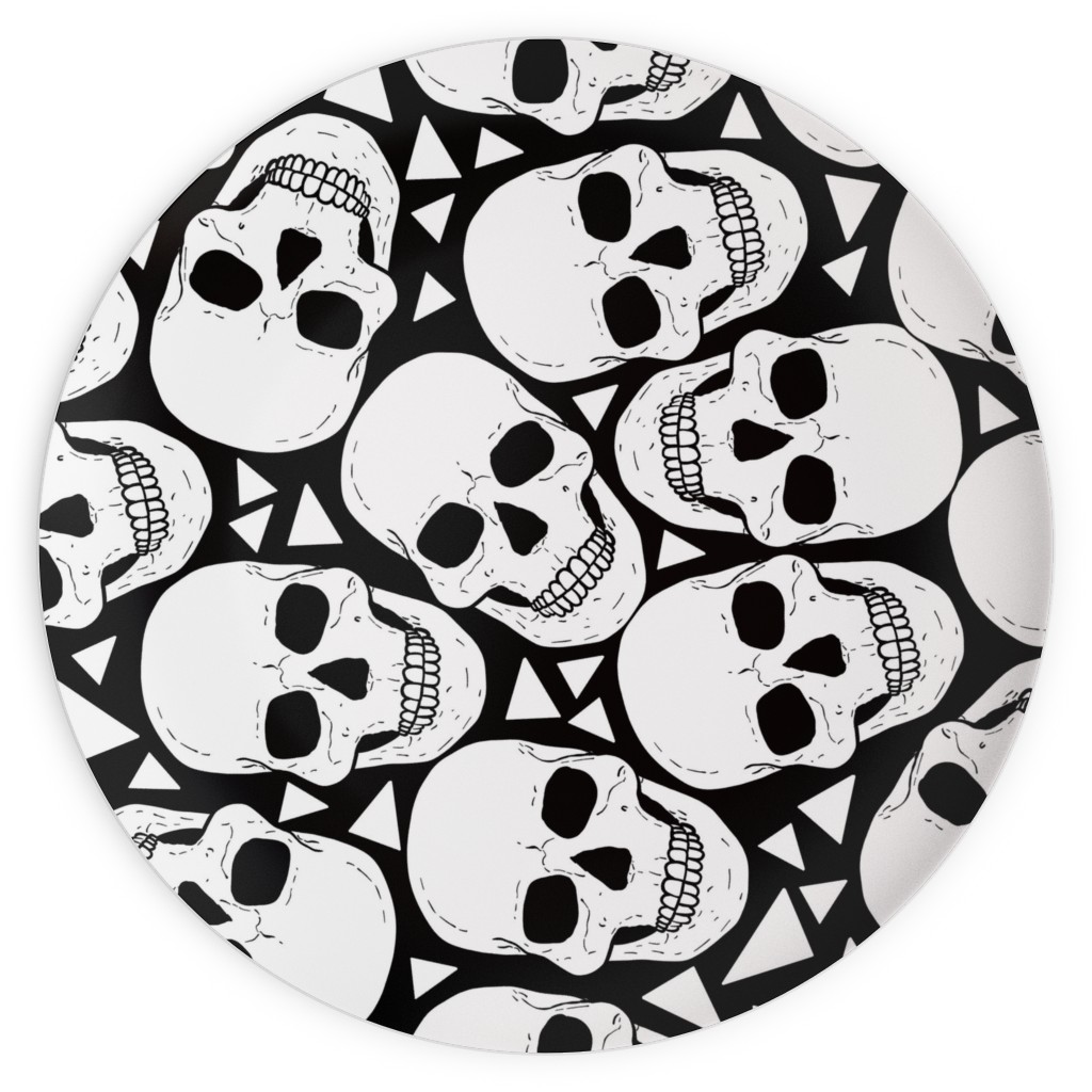 Skulls With Triangles - Black and White Plates, 10x10, White, White