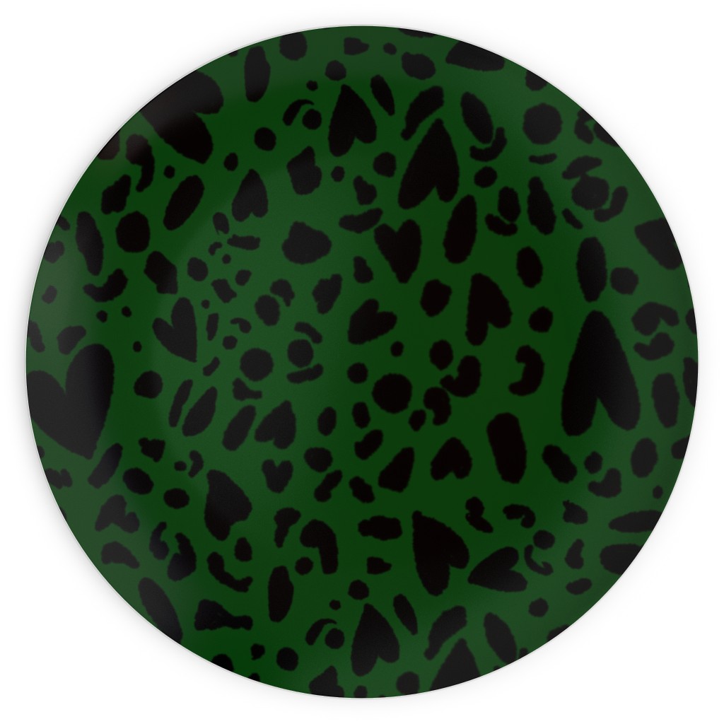 Heart Cheetah Large Plates, 10x10, Green