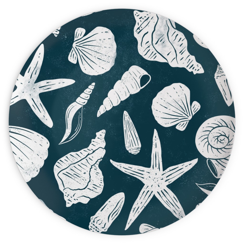 Textured Ocean Seashells - Dark Blue Plates, 10x10, Blue