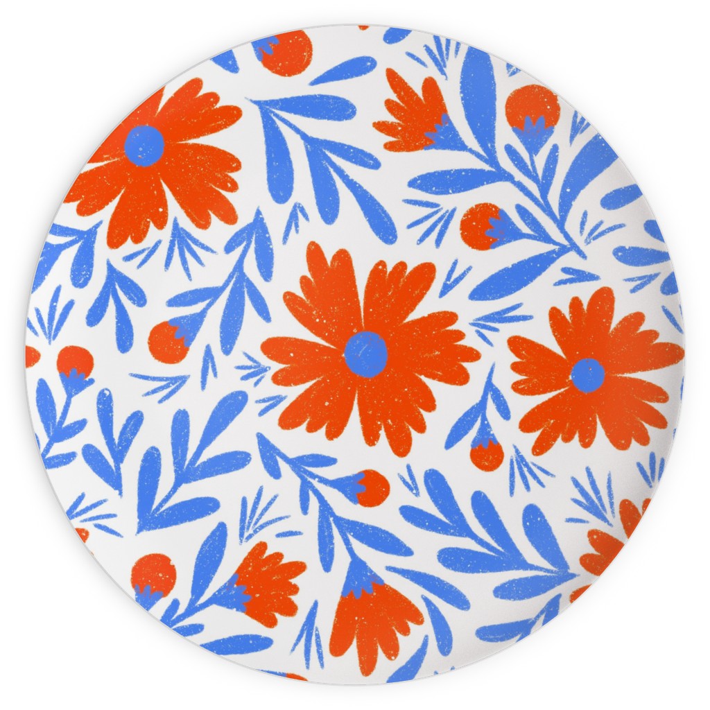 Floral Drop - Red and Blue Plates, 10x10, Blue