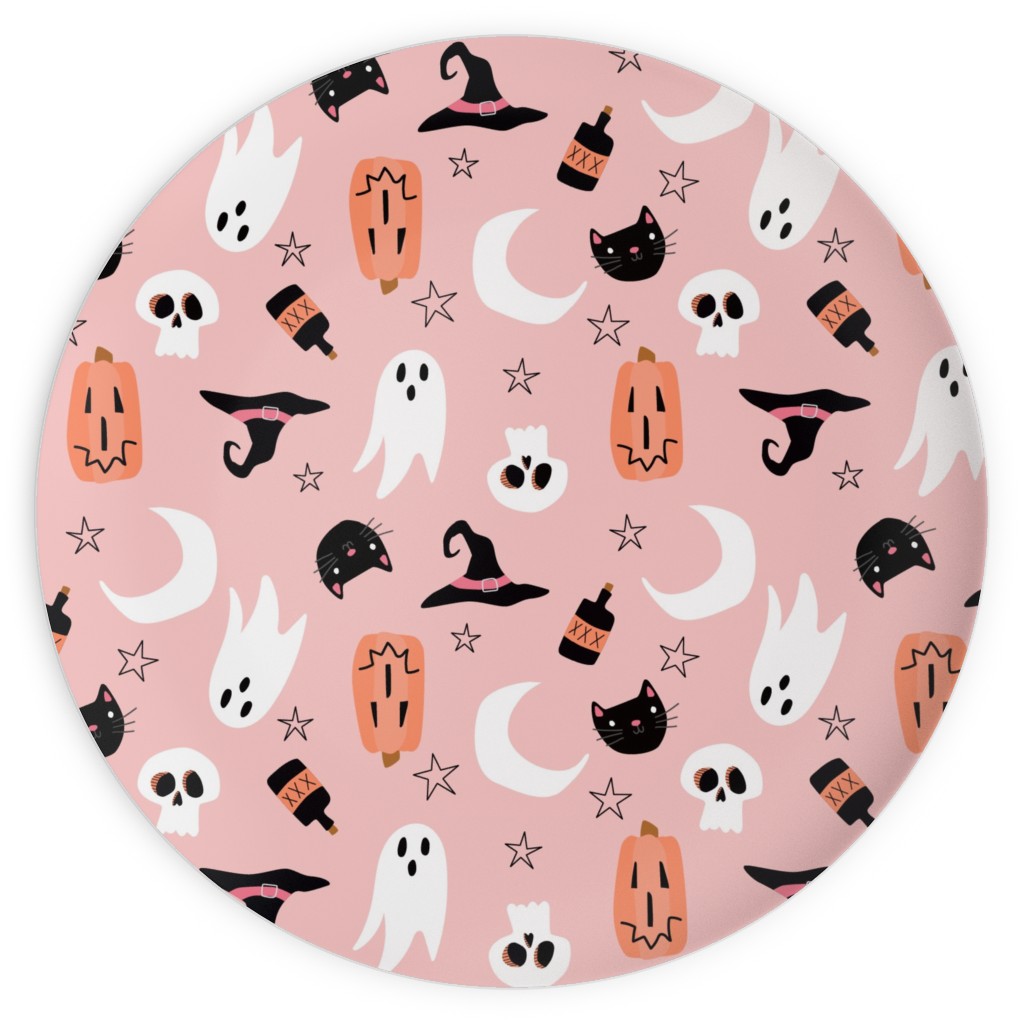 Sweet Halloween Pumpkin, Witch, Ghost, Cat Plates, 10x10, Pink