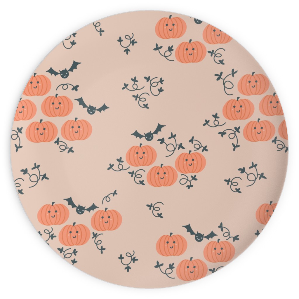 Cute Pumpkins and Bats - Orange and Black Plates, 10x10, Orange