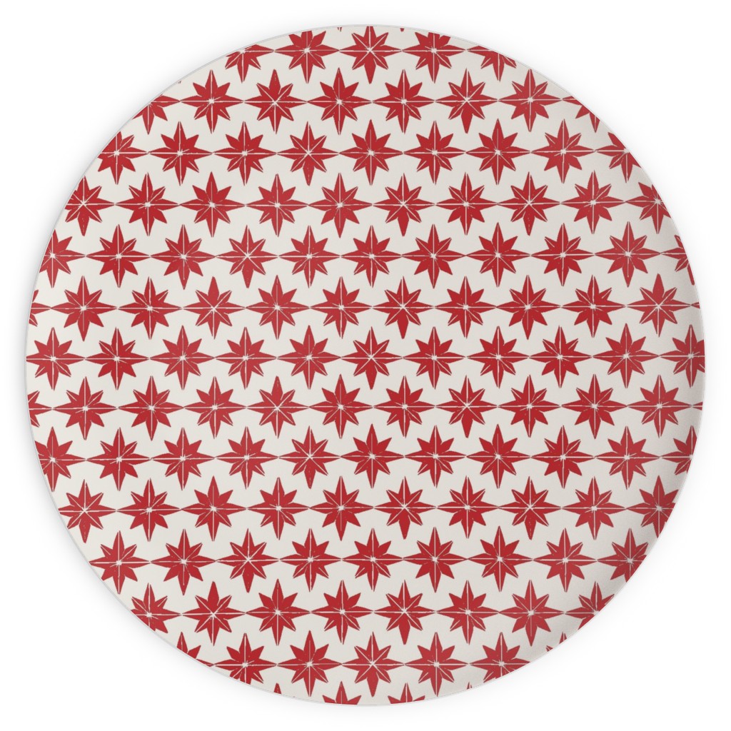 Christmas Star Tiles - Red on White Plates, 10x10, Red