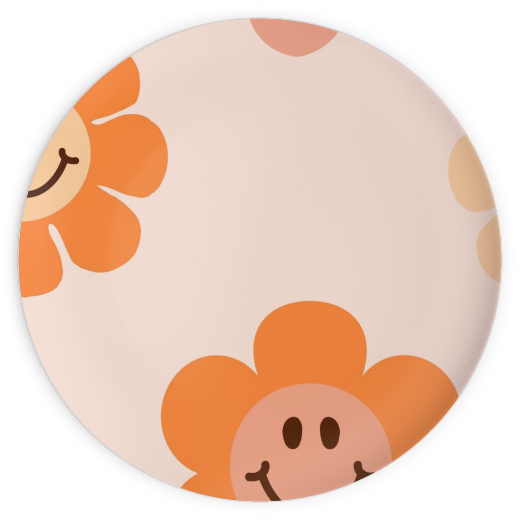 Smiley Floral - Orange Plates, 10x10, Orange, Orange