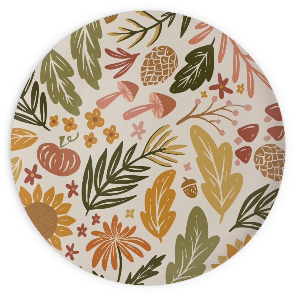 Autumn Botanicals - Leaves, Acorns, Sunflowers, Ferns, Mums, Pinecones, Mushrooms - Light Plates, 10x10, Multicolor