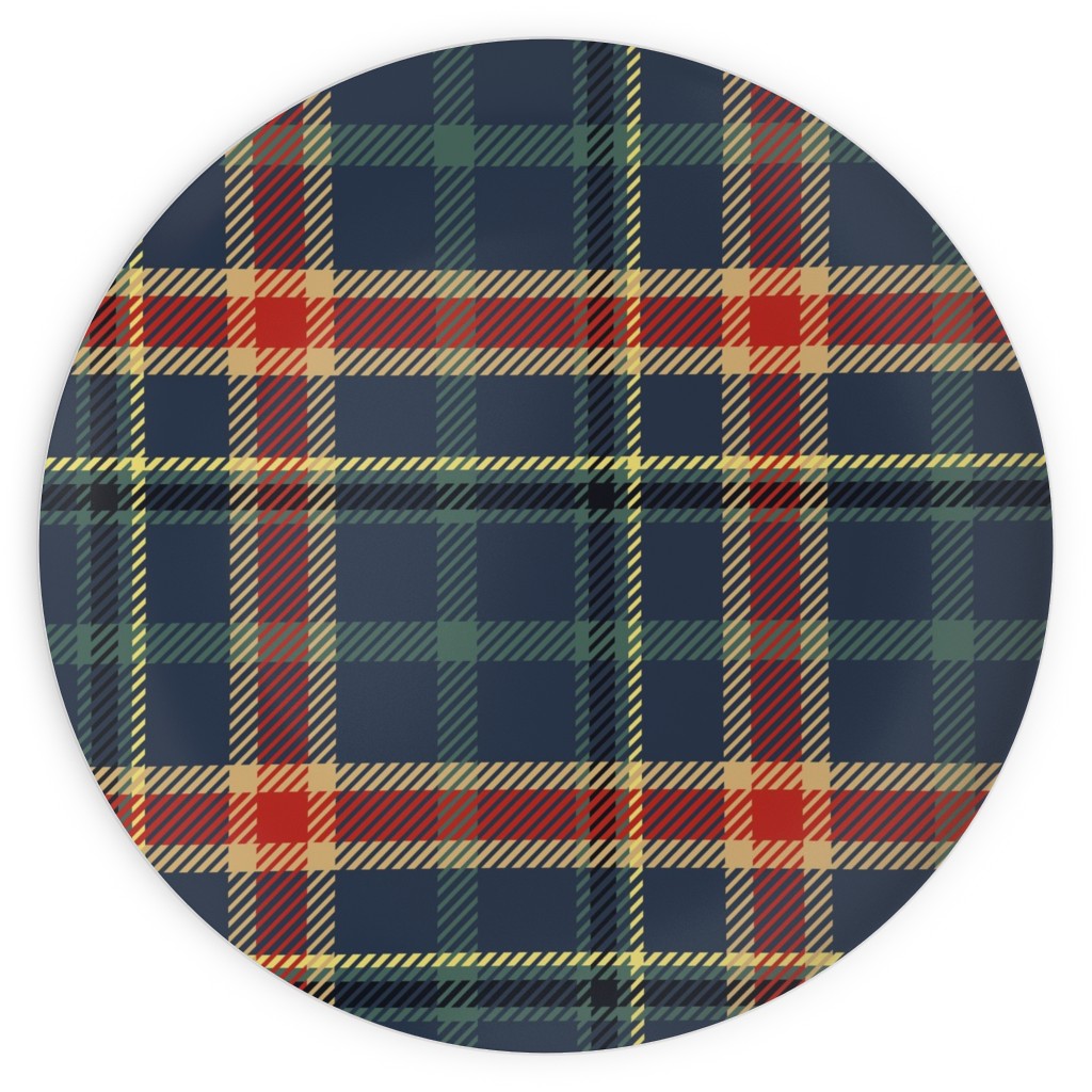Navy Blue and Pine Plaid Plates, 10x10, Multicolor