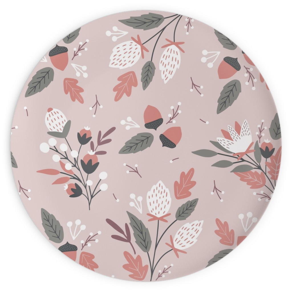 Fall Foliage With Acorns and Berries - Pink Plates, 10x10, Pink