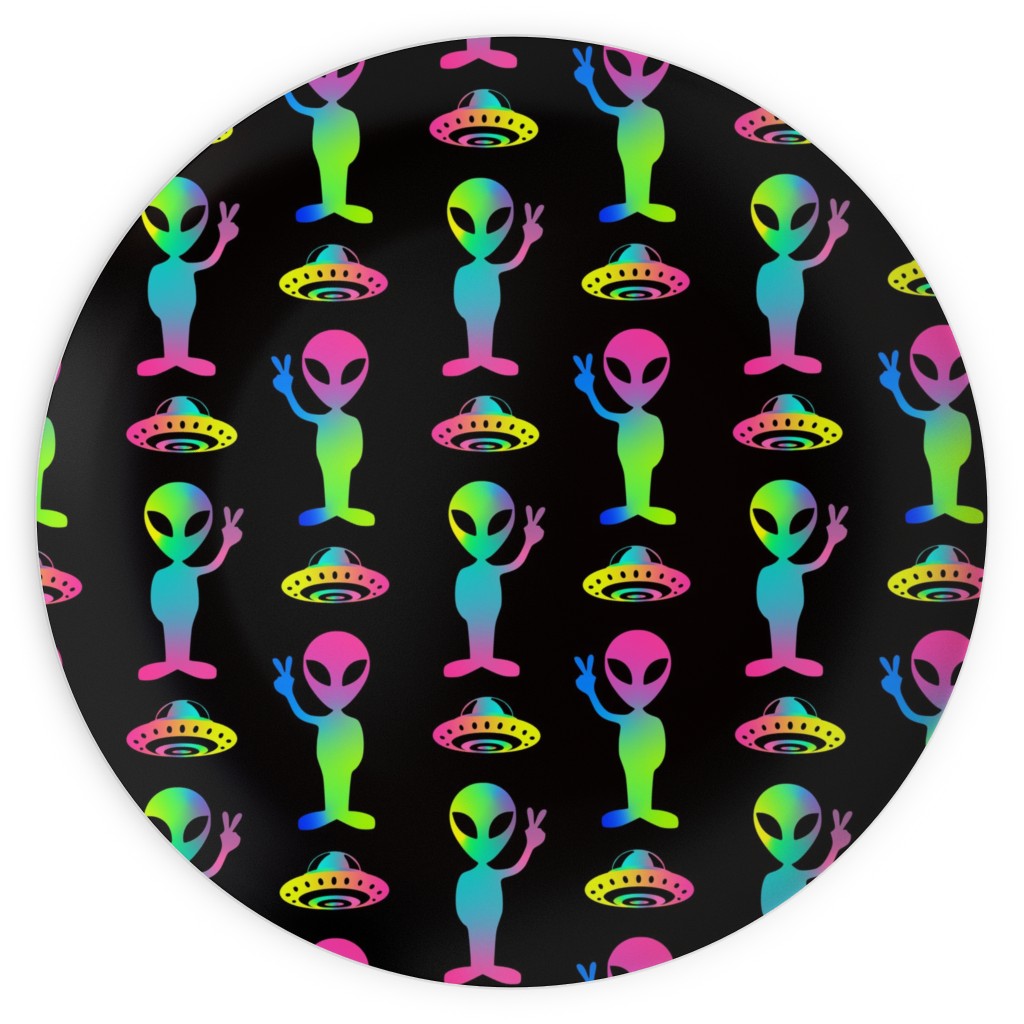 90's Rainbow Aliens and Ufos - Multi on Black Plates, 10x10, Black