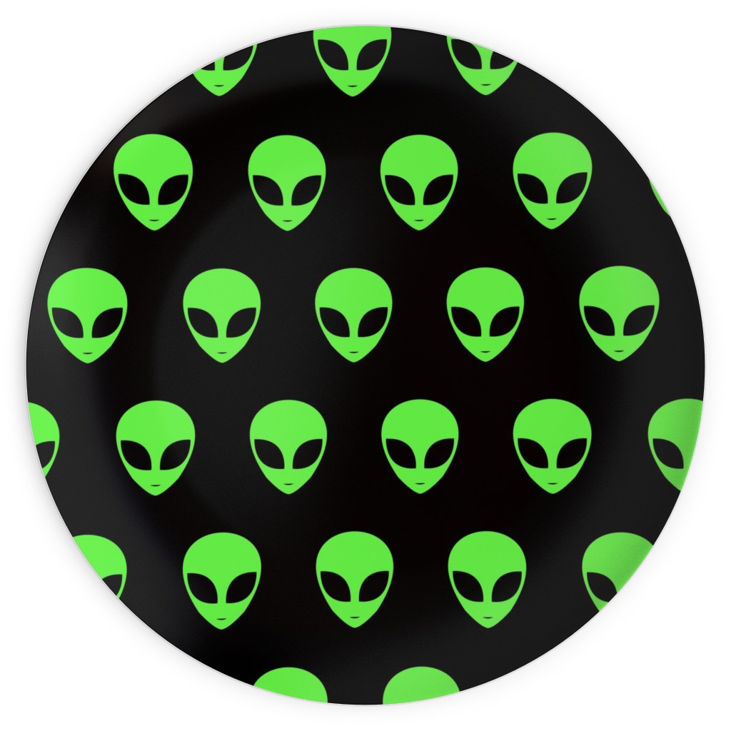 Retro Alien - Neon Green and Black Plates, 10x10, Green, Classic Green