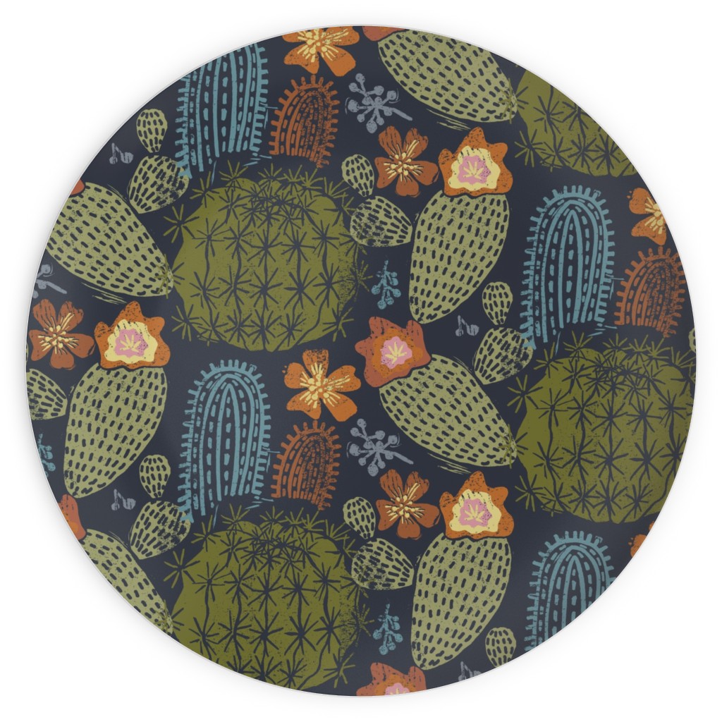 Cactus Garden - Block Print Style - Dark Plates, 10x10, Green