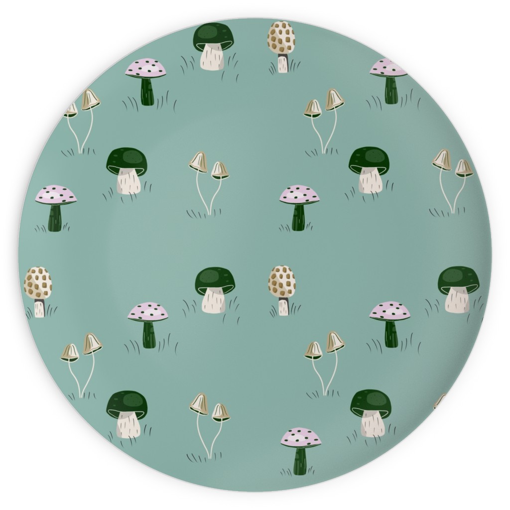 Mushroom Field - Green Plates, 10x10, Green