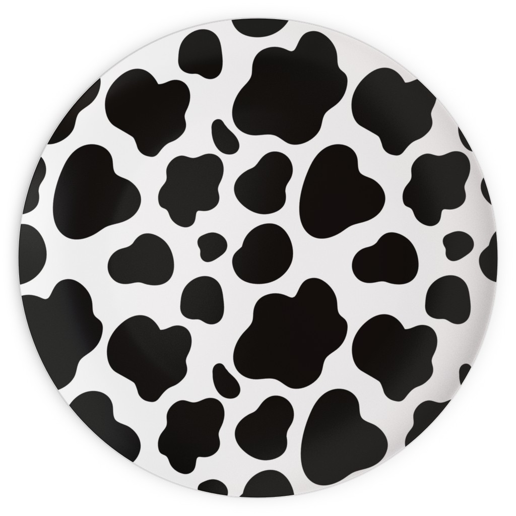 Cow Spots Pattern - Black on White Plates, 10x10, Black, Black