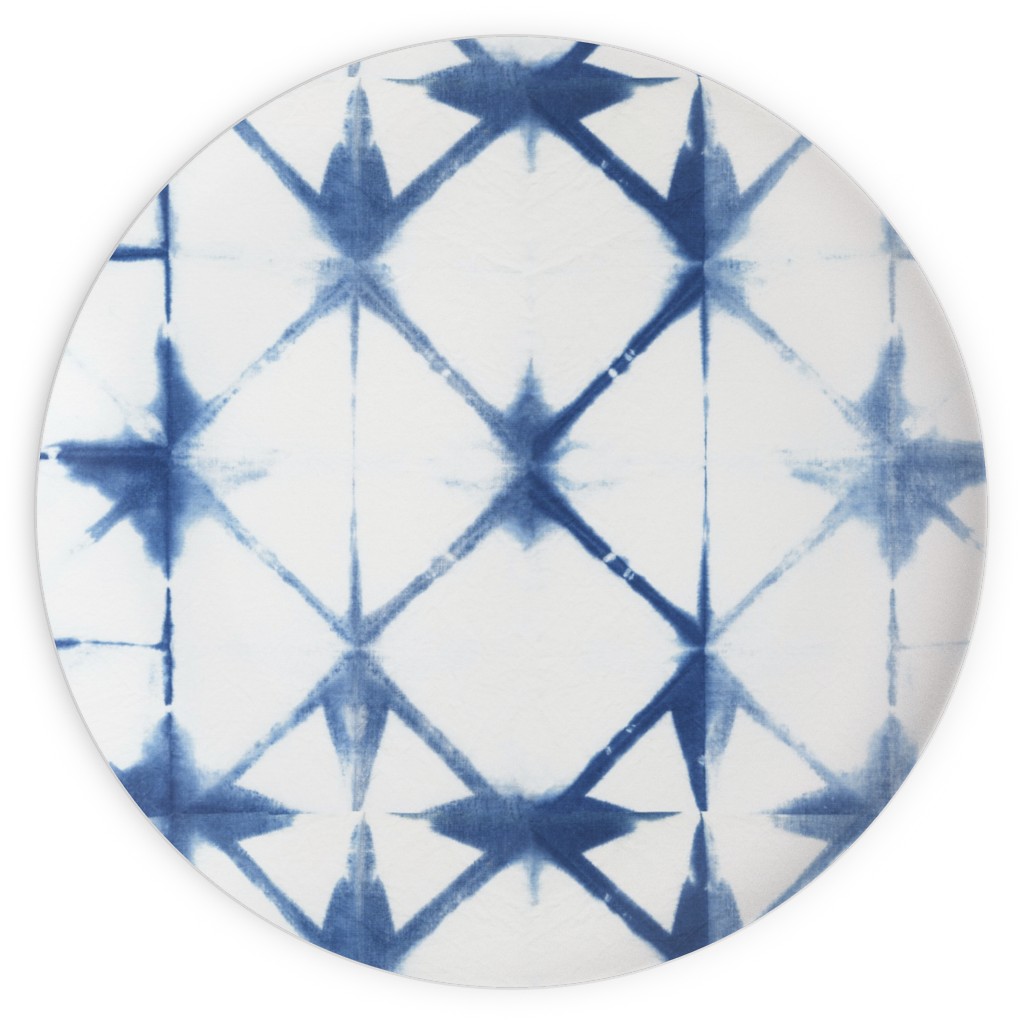 Shibori Diamond - Blue on White Plates, 10x10, Blue
