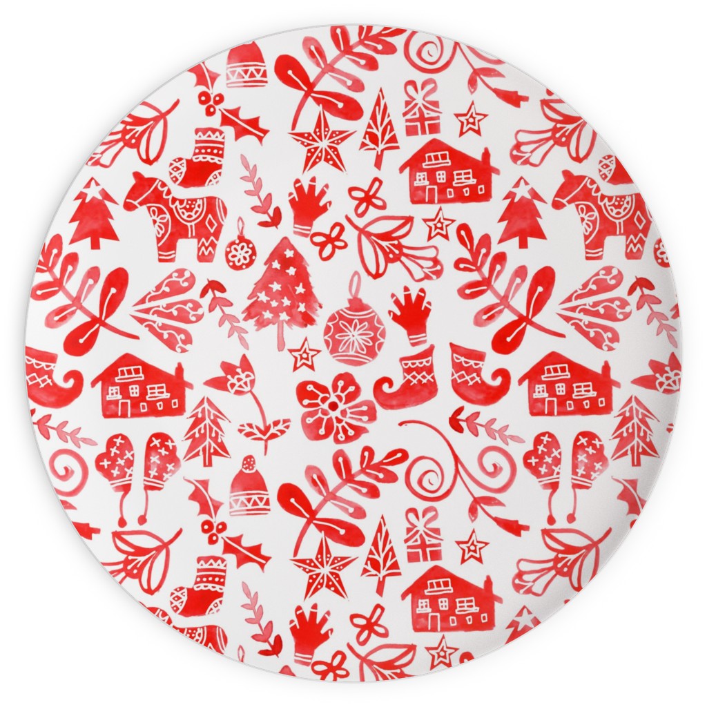 Red Christmas Plates, 10x10, Red