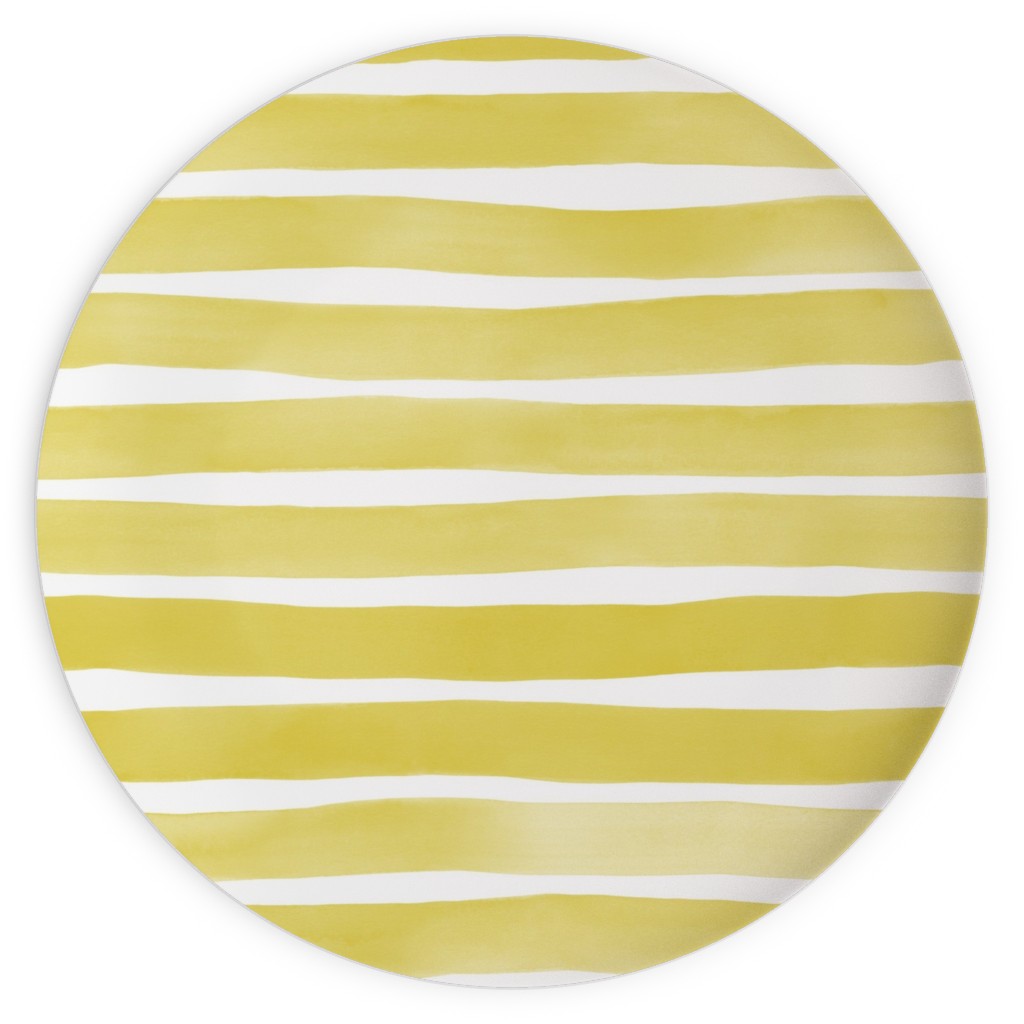 Imperfect Watercolor Stripes Plates, 10x10, Yellow