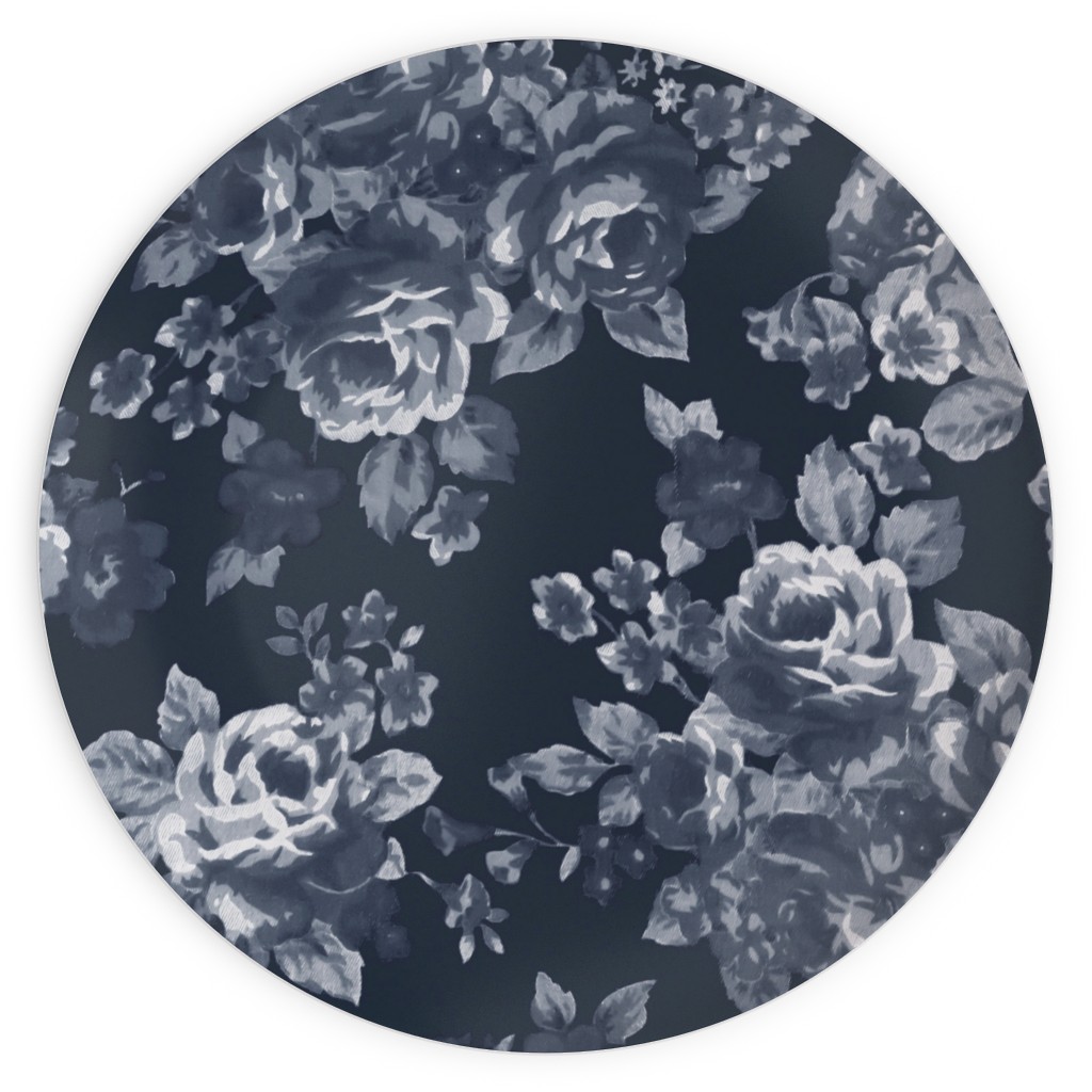 Navy Floral Plates, 10x10, Blue