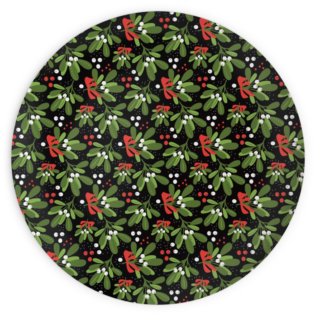 Mistletoe Night on Black Plates, 10x10, Multicolor