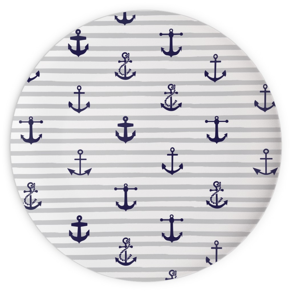 Anchors Away - Black on Gray Stripes Plates, 10x10, Gray, Gray