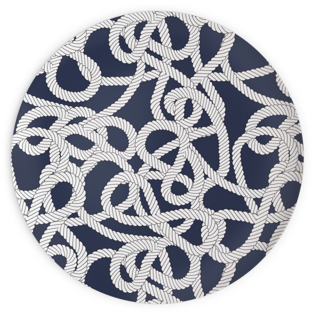 Nautical Rope Knots in Navy Plates, 10x10, Blue