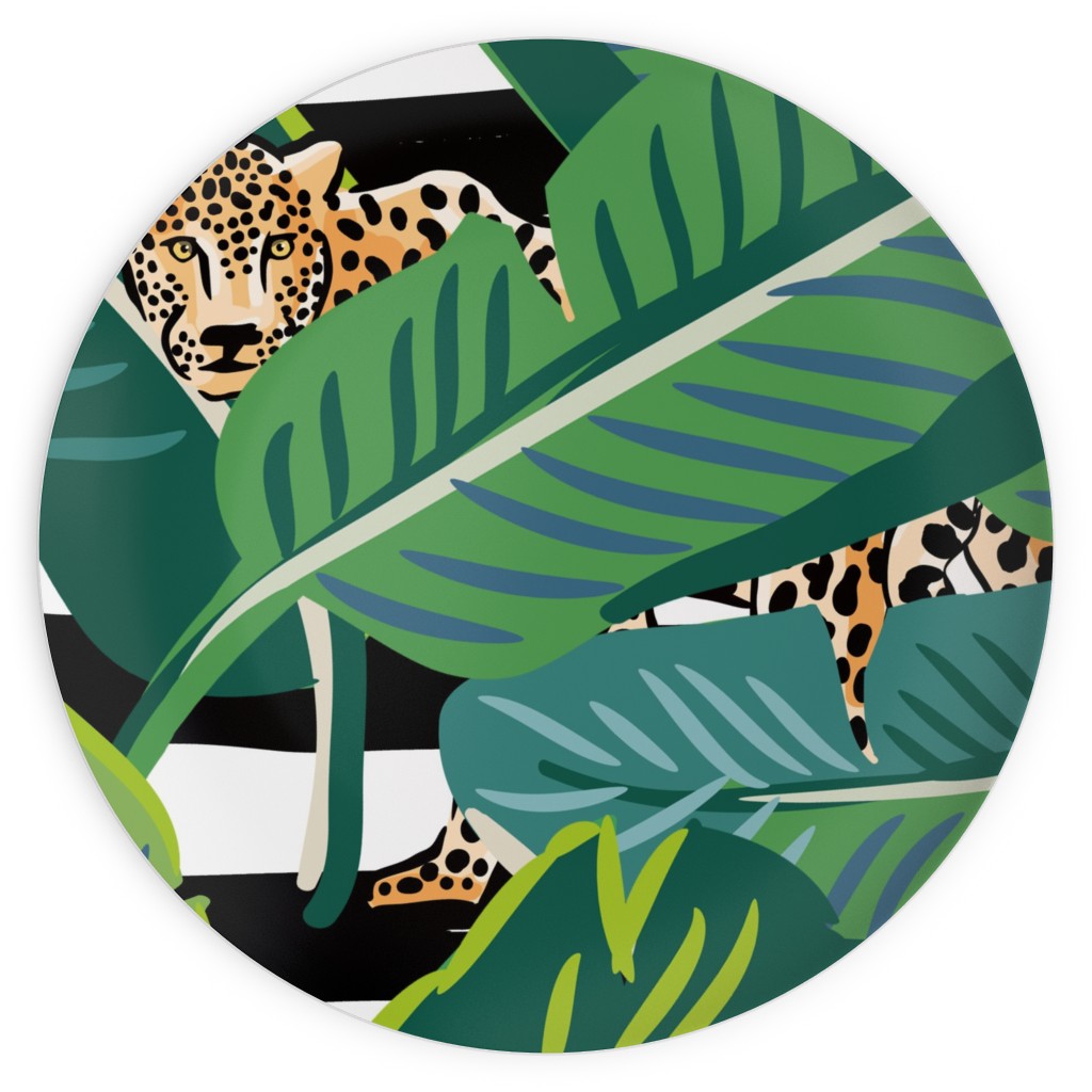 Cheetah and Tropical Leaves - Green Plates, 10x10, Green