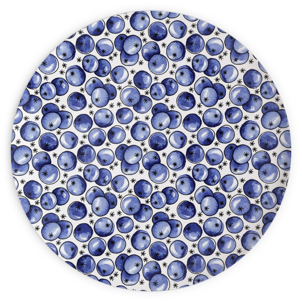 Watercolor Blueberries Plates, 10x10, Blue
