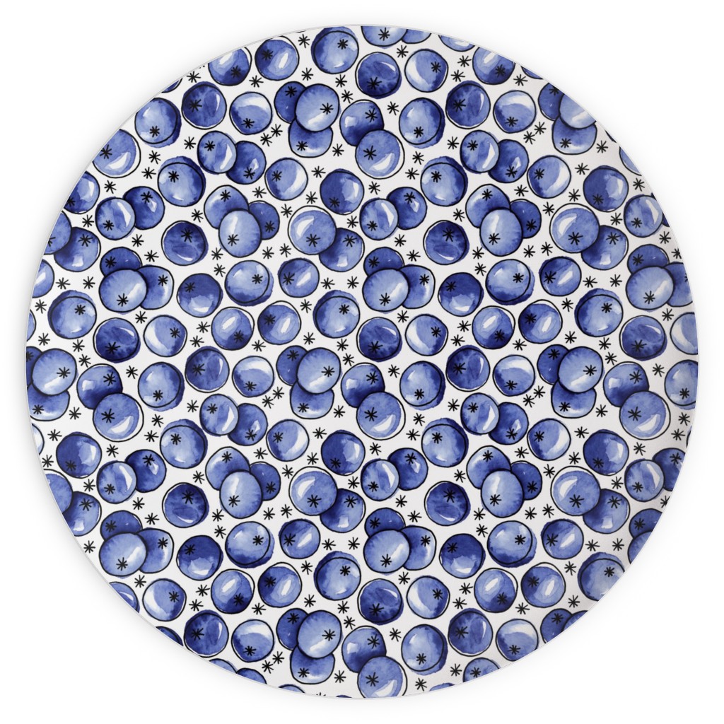 Watercolor Blueberries Plates, 10x10, Blue, True Blue