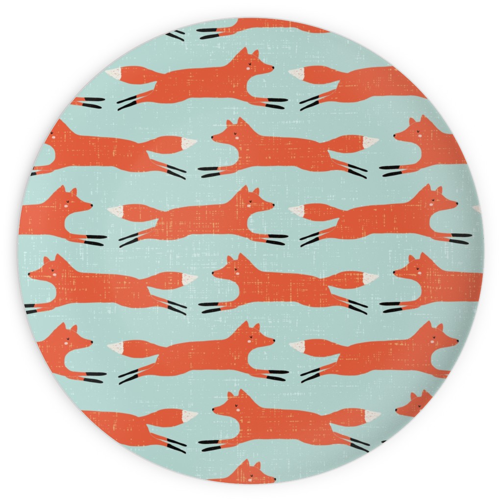 Little Orange Fox - Orange and Green Plates, 10x10, Orange, Orange