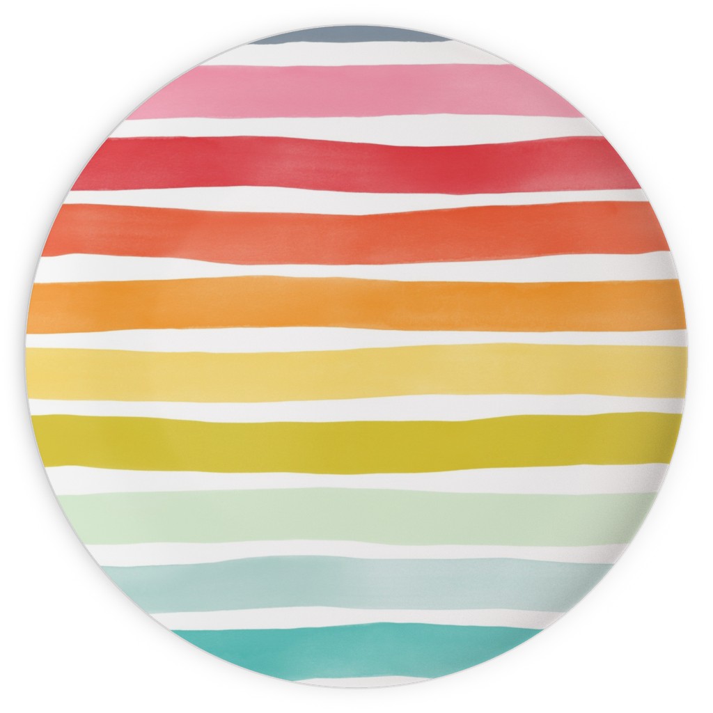 Imperfect Watercolor Stripes Plates, 10x10, Multicolor