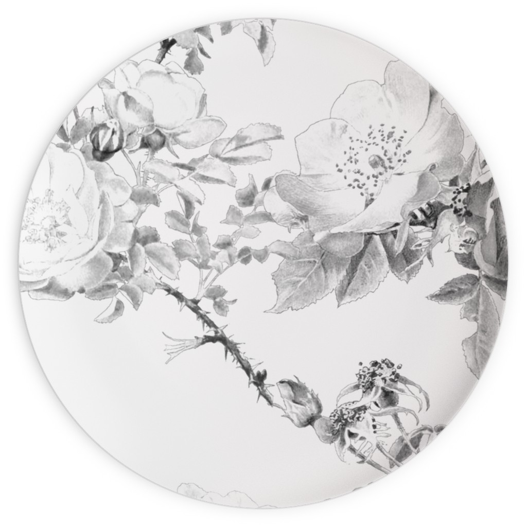 English Rose - Black and White Plates, 10x10, White