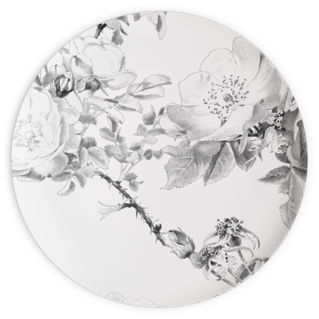 English Rose - Black and White Plates, 10x10, White, White