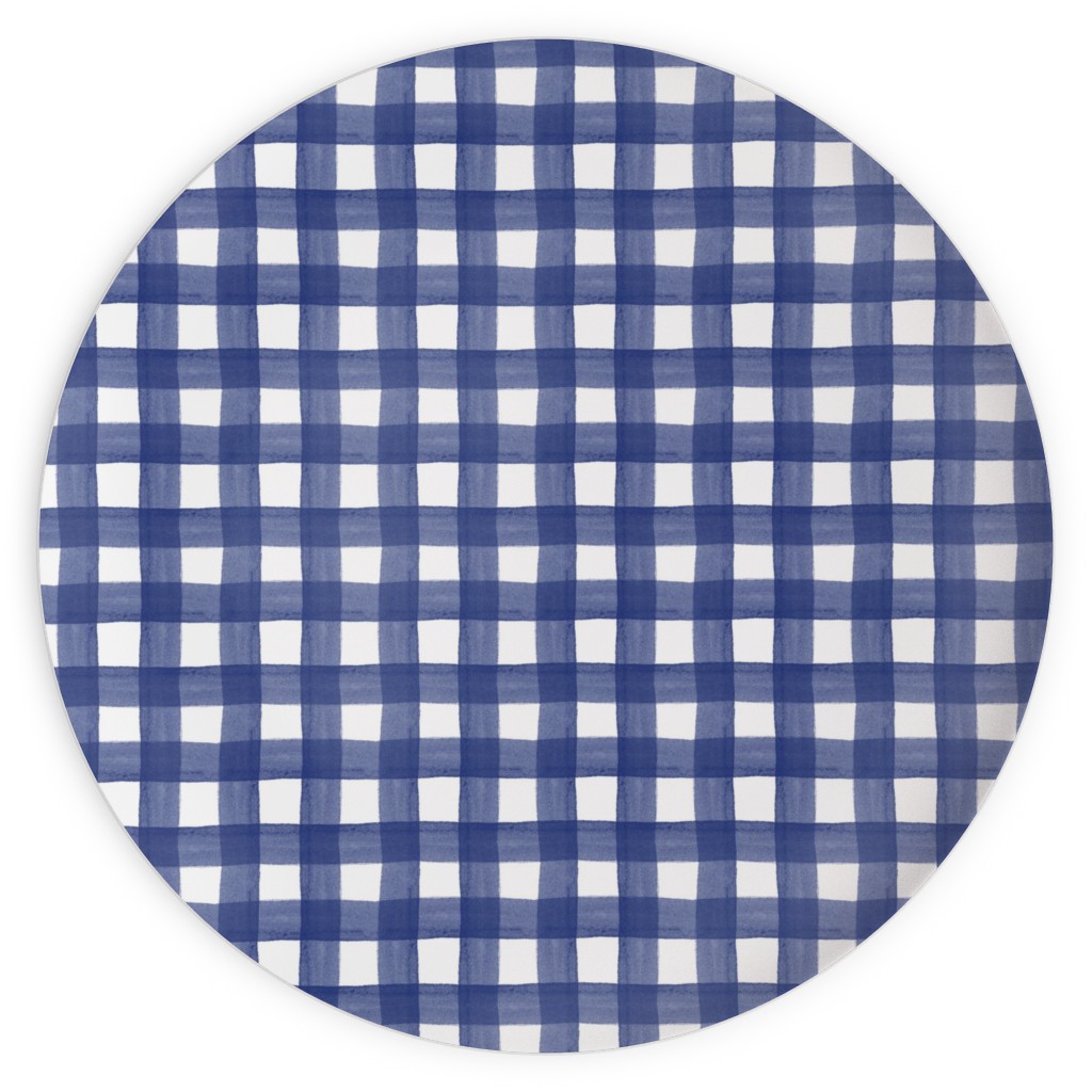 Watercolor Gingham - Navy Blue Plates, 10x10, Blue