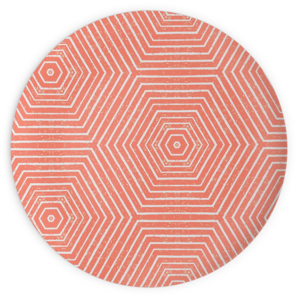 Concentric Hexagons Plates, 10x10, Orange, Dusk Pink
